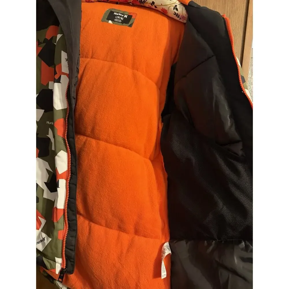 Hurley youth orange camo winter coat sz Large 14/16 boys New w/o tags hood poofy